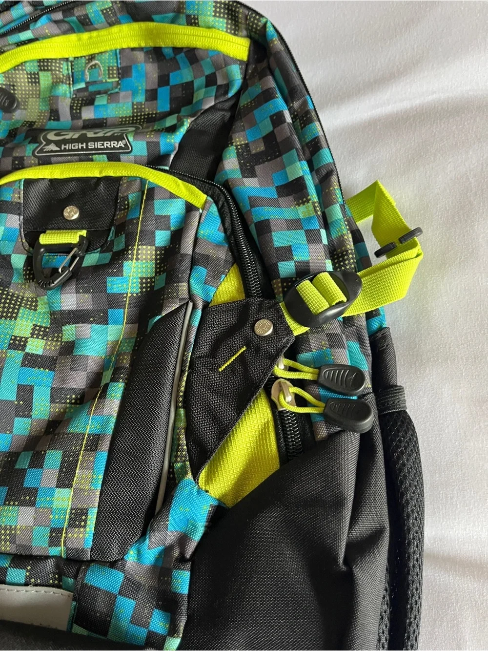High Sierra GRIP Laptop Backpack Black Neon Green Tech Spot Geometric Digi Camo